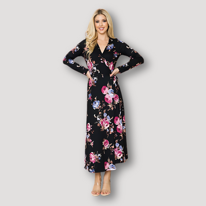 V-hals Lange Mouw Maxi Wrap Summer Dress