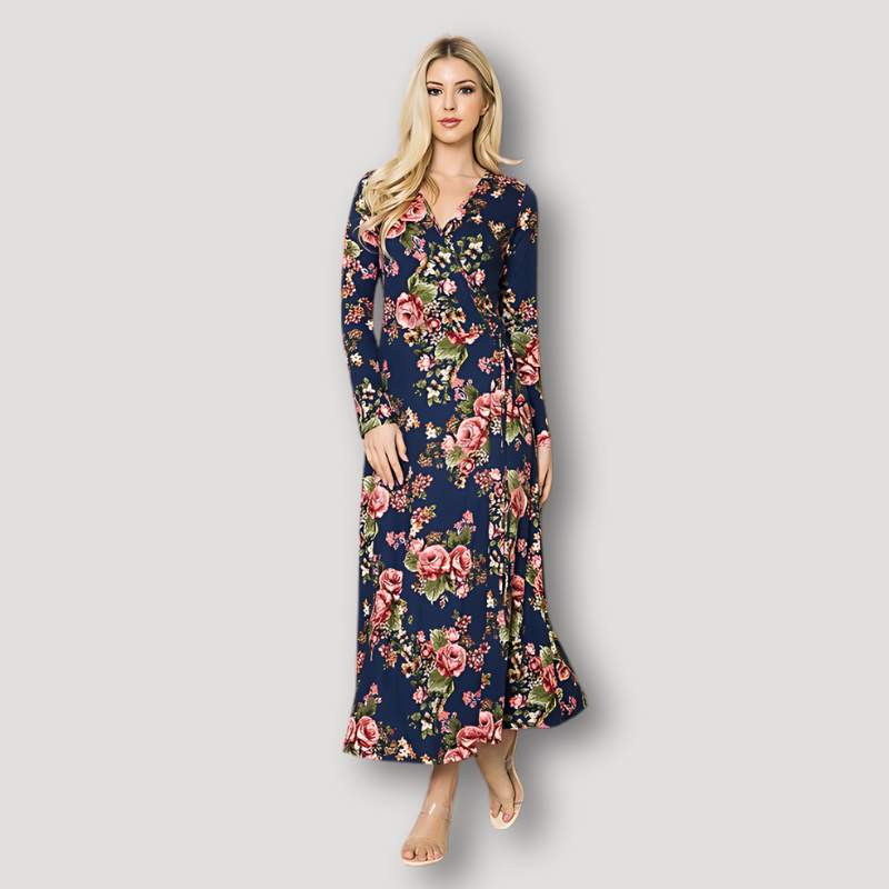 V-hals Lange Mouw Maxi Wrap Summer Dress