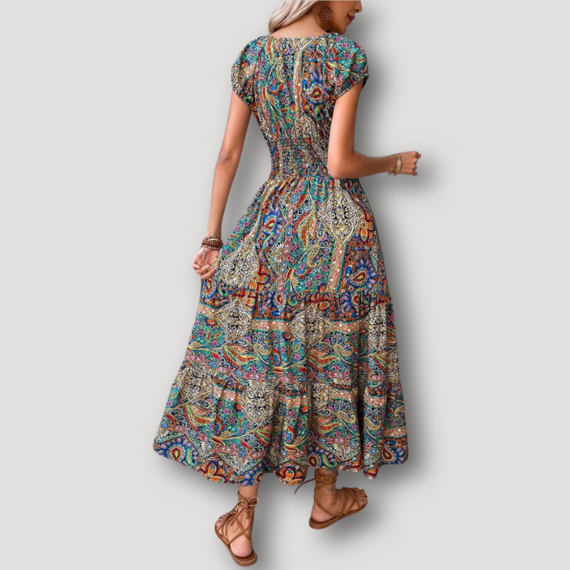 Paisley Bloemen Korte Mouw Boho Style Maxi Dress