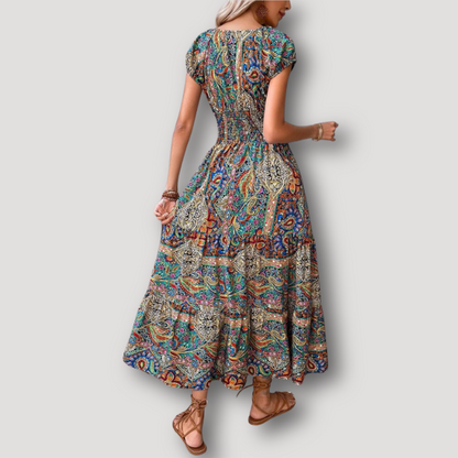 Paisley Bloemen Korte Mouw Boho Style Maxi Dress