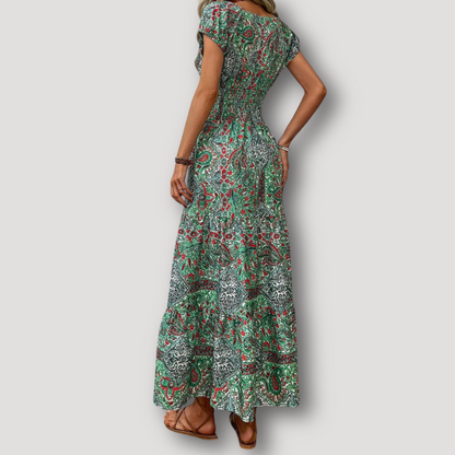 Paisley Bloemen Korte Mouw Boho Style Maxi Dress