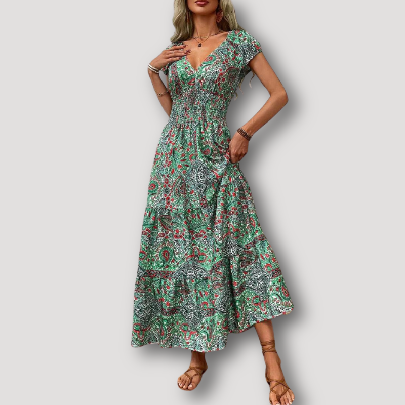 Paisley Bloemen Korte Mouw Boho Style Maxi Dress