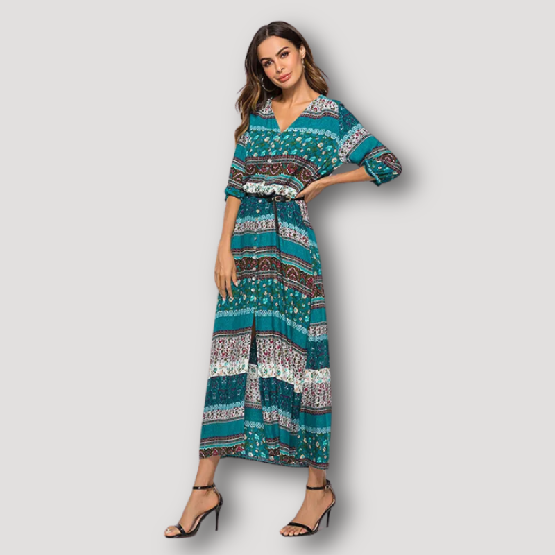 Tribal Geometrisch Button Down Boho Los Fit Maxi Jurk