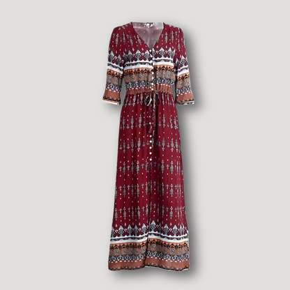 Tribal Geometrisch Button Down Boho Los Fit Maxi Jurk