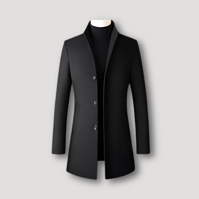 Slim Fit Kraagloos Wool Lange Coat Voor Mannen