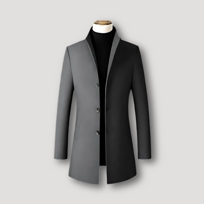 Slim Fit Kraagloos Wool Lange Coat Voor Mannen