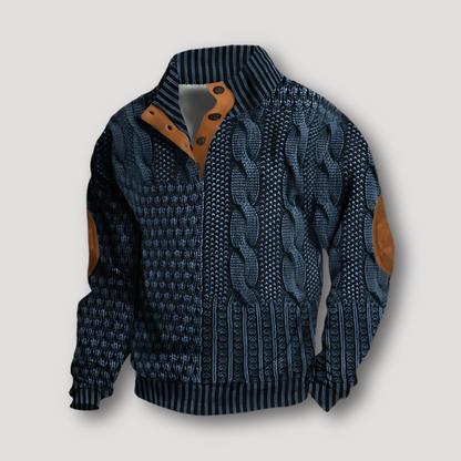 Ribtricot Button Up Eclectisch Bruin Suède Patches Sweater