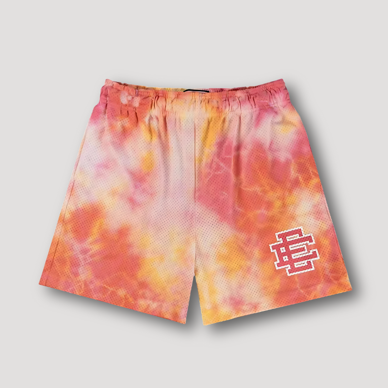 Batik Patroon Veelkleurig Sportief Mesh Shorts