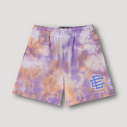 Batik Patroon Veelkleurig Sportief Mesh Shorts