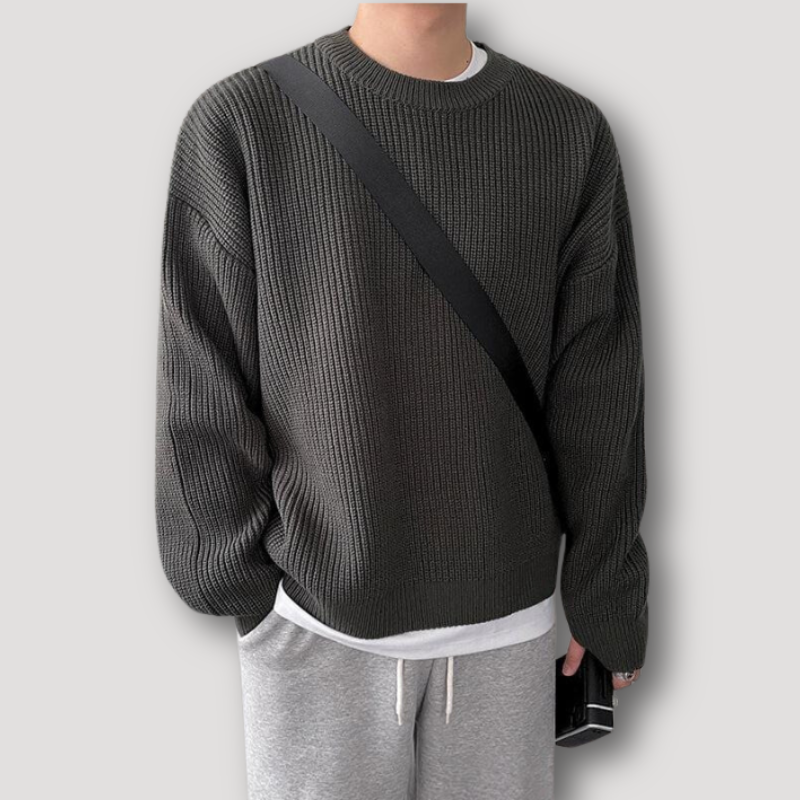 Ribpatroon Gebreide Drapering Crew Neck Sweater