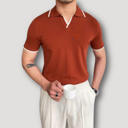 Gebreid Gevoerd Patroon V-hals Polo Shirt Heren