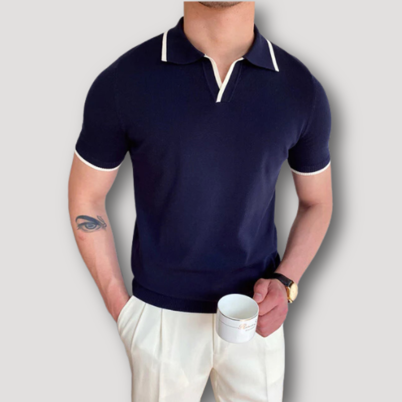 Gebreid Gevoerd Patroon V-hals Polo Shirt Heren