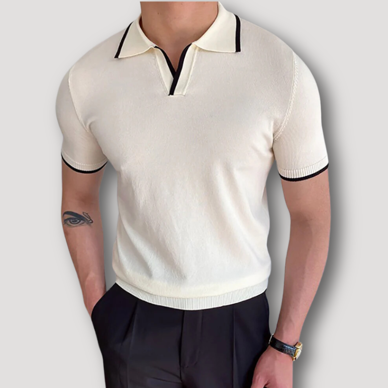 Gebreid Gevoerd Patroon V-hals Polo Shirt Heren