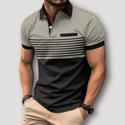 Kleurblok Streep Korte Moouw Slim Fit Polo Shirt Heren