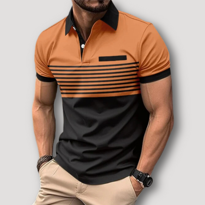 Kleurblok Streep Korte Moouw Slim Fit Polo Shirt Heren