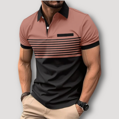 Kleurblok Streep Korte Moouw Slim Fit Polo Shirt Heren