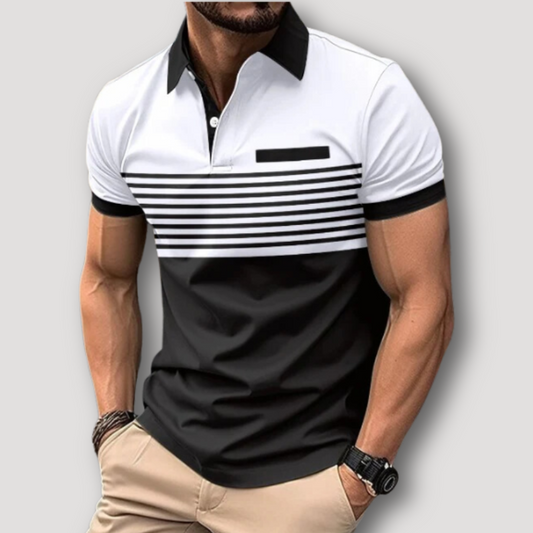 Kleurblok Streep Korte Moouw Slim Fit Polo Shirt Heren