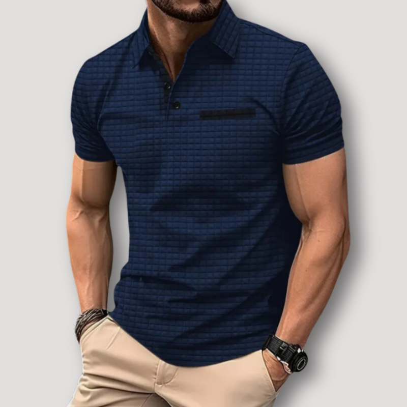 Gecheckt Textuur Patroon Korte Mouw Slim Fit Polo Shirt Heren