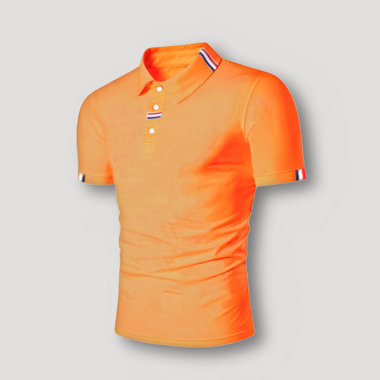 Vibrant Oranje Kleur Korte Mouw Polo Shirt Heren