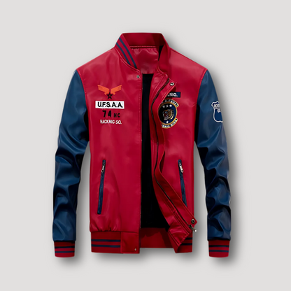 PU Leren Retro UFSAA Geborduurd Varsity Jas Mannen