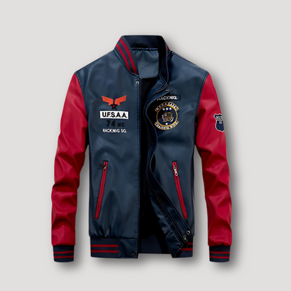 PU Leren Retro UFSAA Geborduurd Varsity Jas Mannen