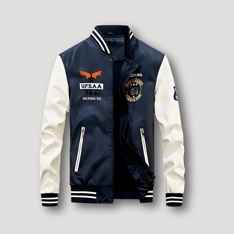 PU Leren Retro UFSAA Geborduurd Varsity Jas Mannen