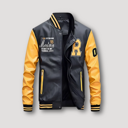 PU Leren Retro UFSAA Geborduurd Varsity Jas Mannen