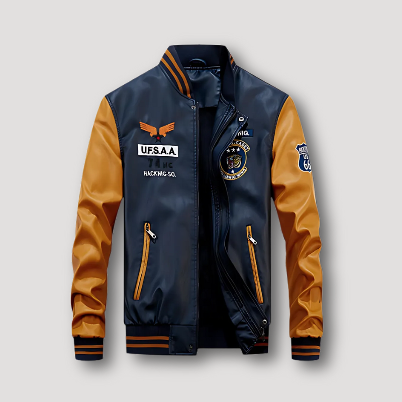 PU Leren Retro UFSAA Geborduurd Varsity Jas Mannen