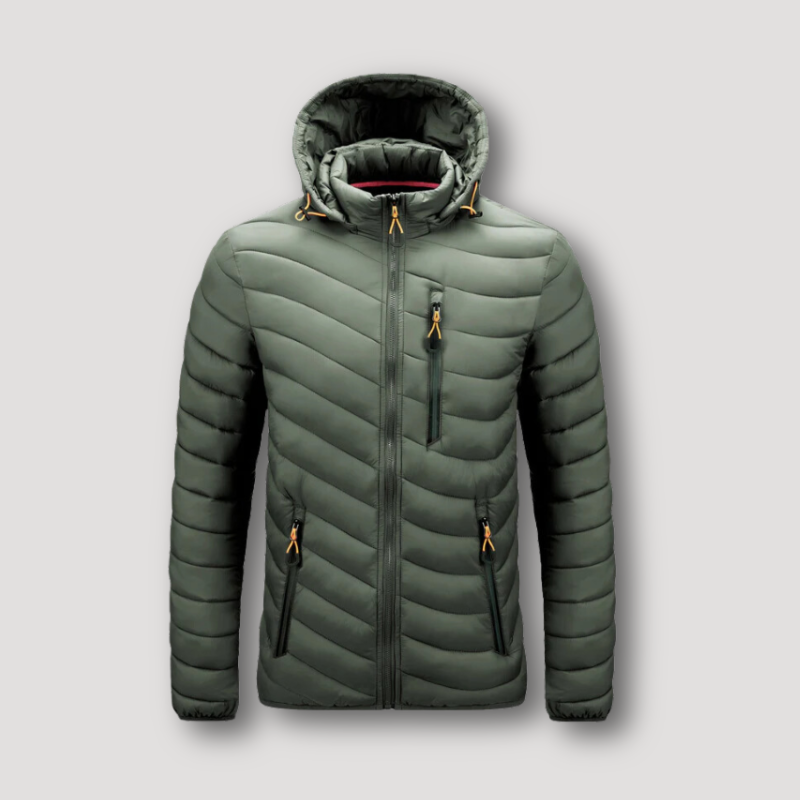 Full Zip Oranje Accenten Geïsoleerd Puffer Winterjas Voor Heren