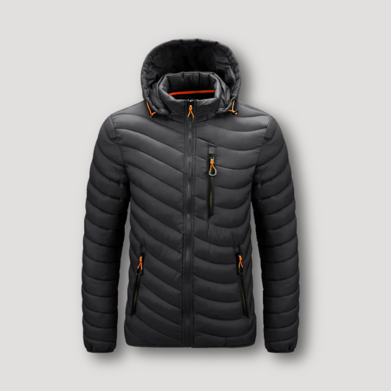 Full Zip Oranje Accenten Geïsoleerd Puffer Winterjas Voor Heren