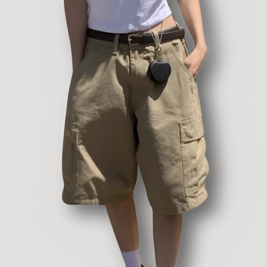 Oversized Loose Fit Wide Leg Cargo Lange Shorts