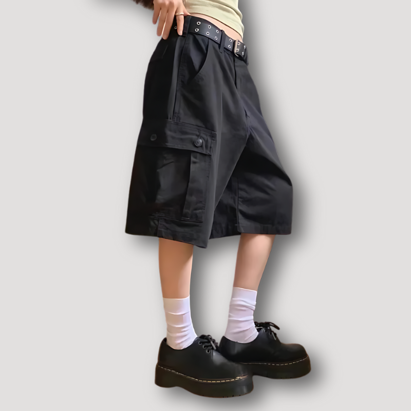 Oversized Loose Fit Wide Leg Cargo Lange Shorts