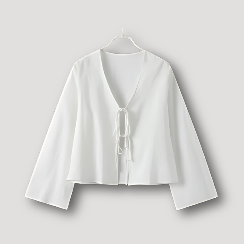 V-hals Klokmouwen Linnen Tie Front Blouse