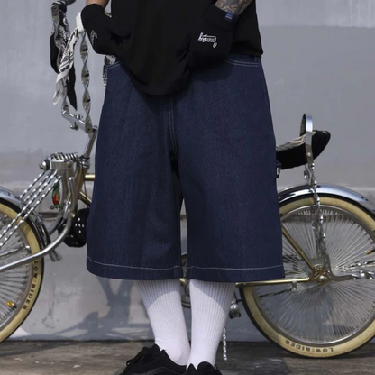 Wit Contrast Baggy Denim Jorts Street Mode Stijl