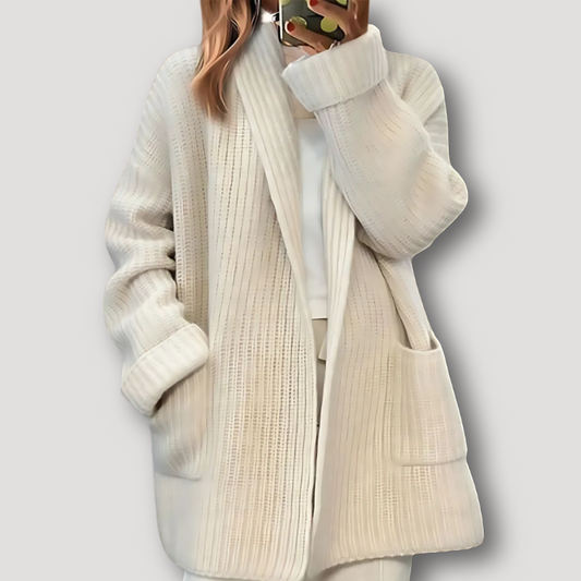 Licht Crème Off Wit Open Ribtricot Oversized Lange Cardigan