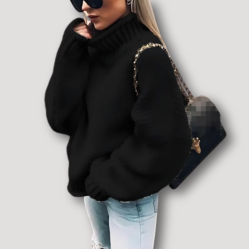 Mouwloze Grof Gebreide Oversized Balloon Turtleneck Trui