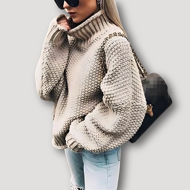 Mouwloze Grof Gebreide Oversized Balloon Turtleneck Trui