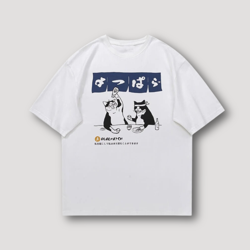 Minimalistisch Japans Grappig Kat Grafisch T Shirt