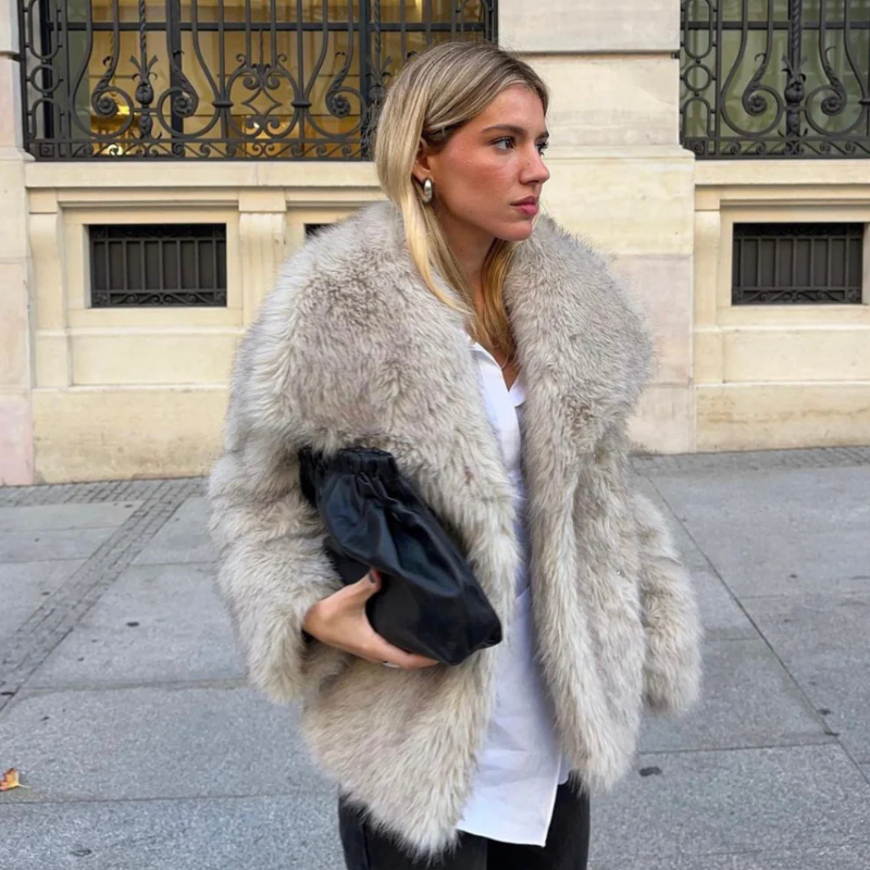 Zacht Pluizig Faux Fur Oversized Collar Jas