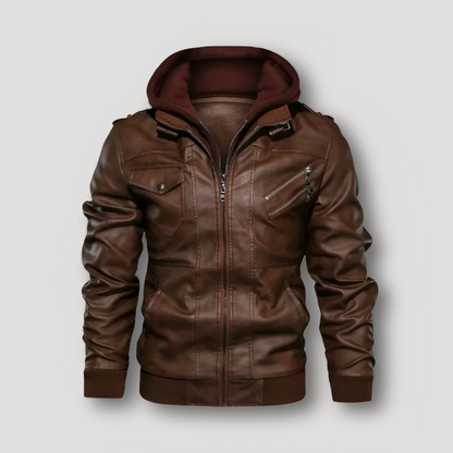 Zip Up Faux Leren Hooded Jas Mannen