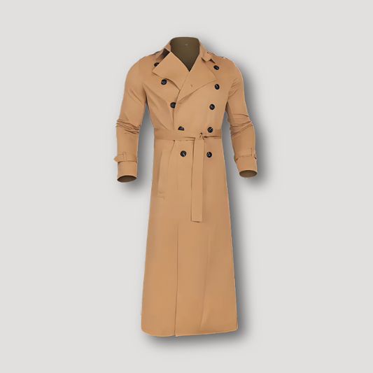 Klassiek Riempje Dubbel Breasted Lang Trench Coat Mannen Overcoat