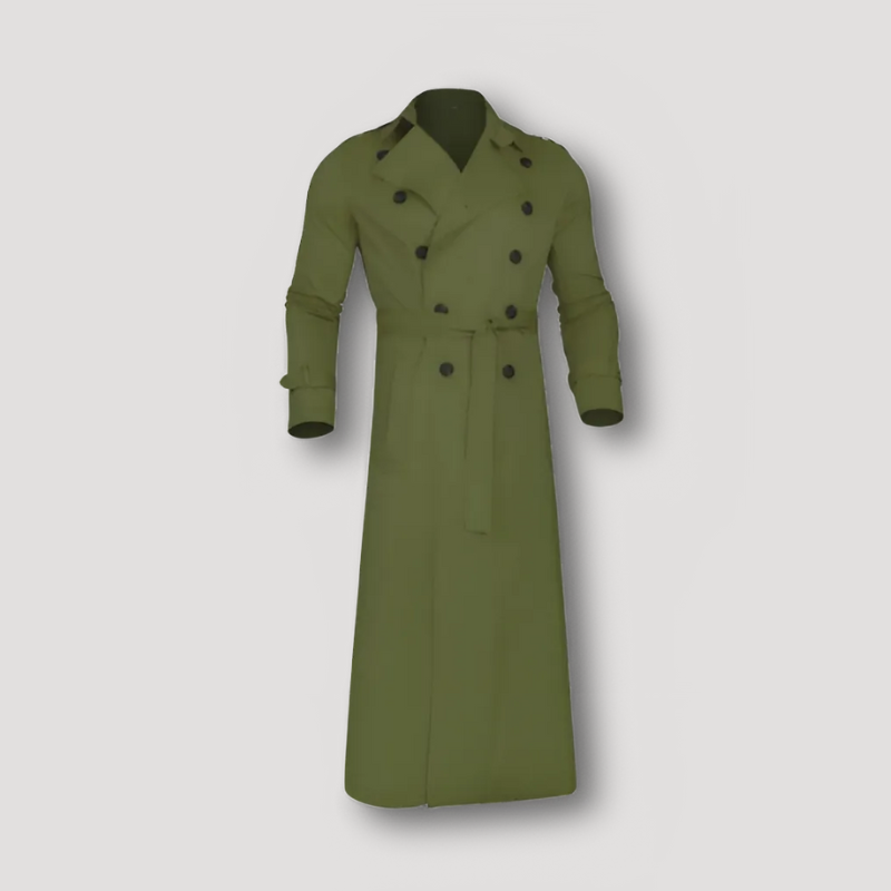 Klassiek Riempje Dubbel Breasted Lang Trench Coat Mannen Overcoat