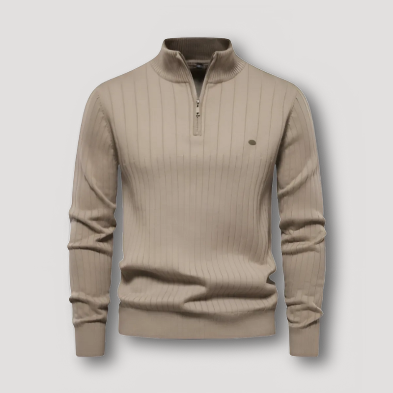 Geribbeld Quarter Zip Knit Sweater Mannen