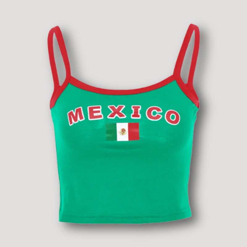 Sportief 'Mexico' Druk Groen Cropped Tank Top