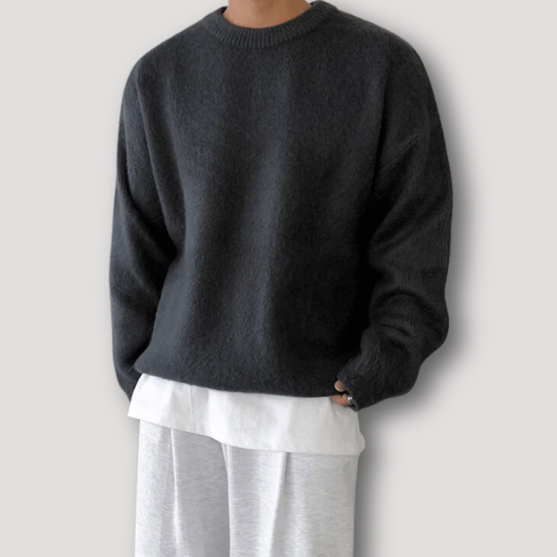 Gebreid Crew Neck Effen Mohair Sweater Heren