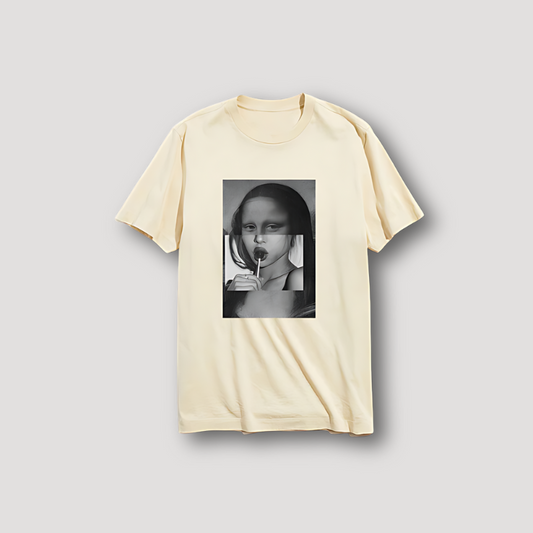 Mona Lisa Lollipop Girl Grappig Grafisch Meme Printed T Shirt