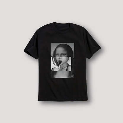 Mona Lisa Lollipop Girl Grappig Grafisch Meme Printed T Shirt