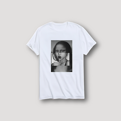 Mona Lisa Lollipop Girl Grappig Grafisch Meme Printed T Shirt