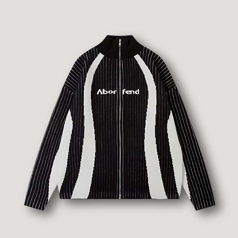 Ribgebreide Krijtstreep Kleurcontrast Zip Up Dropped Shoulders Sweater