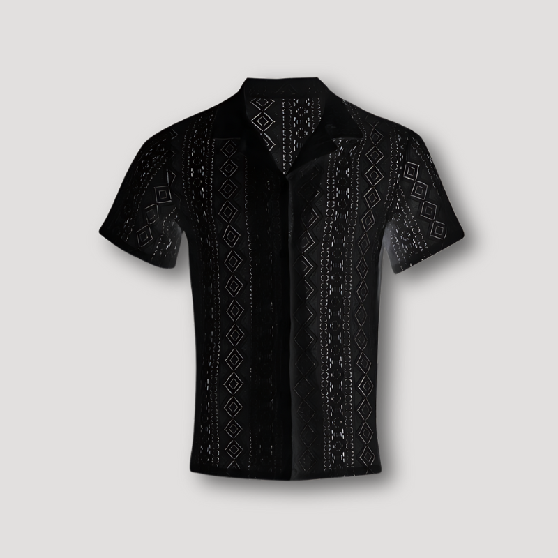 Crochet Korte Mouw See-Through Strand Shirt Mannen